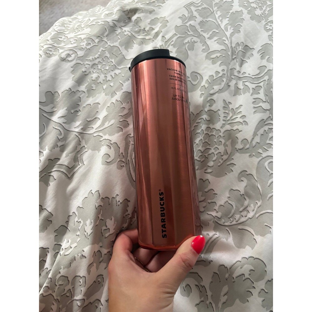 Starbucks Vacuum Insulated 10-Side COPPER-ROSE GOLD Stainless Tumbler 16 oz, Lid